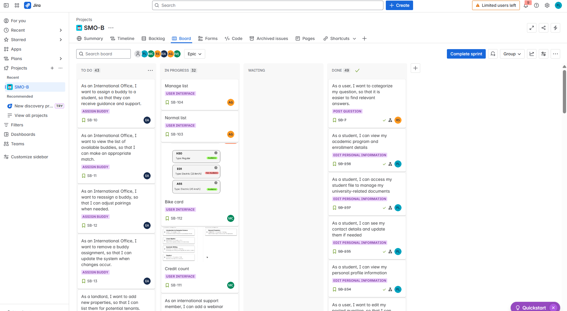 Jira board screenshot
